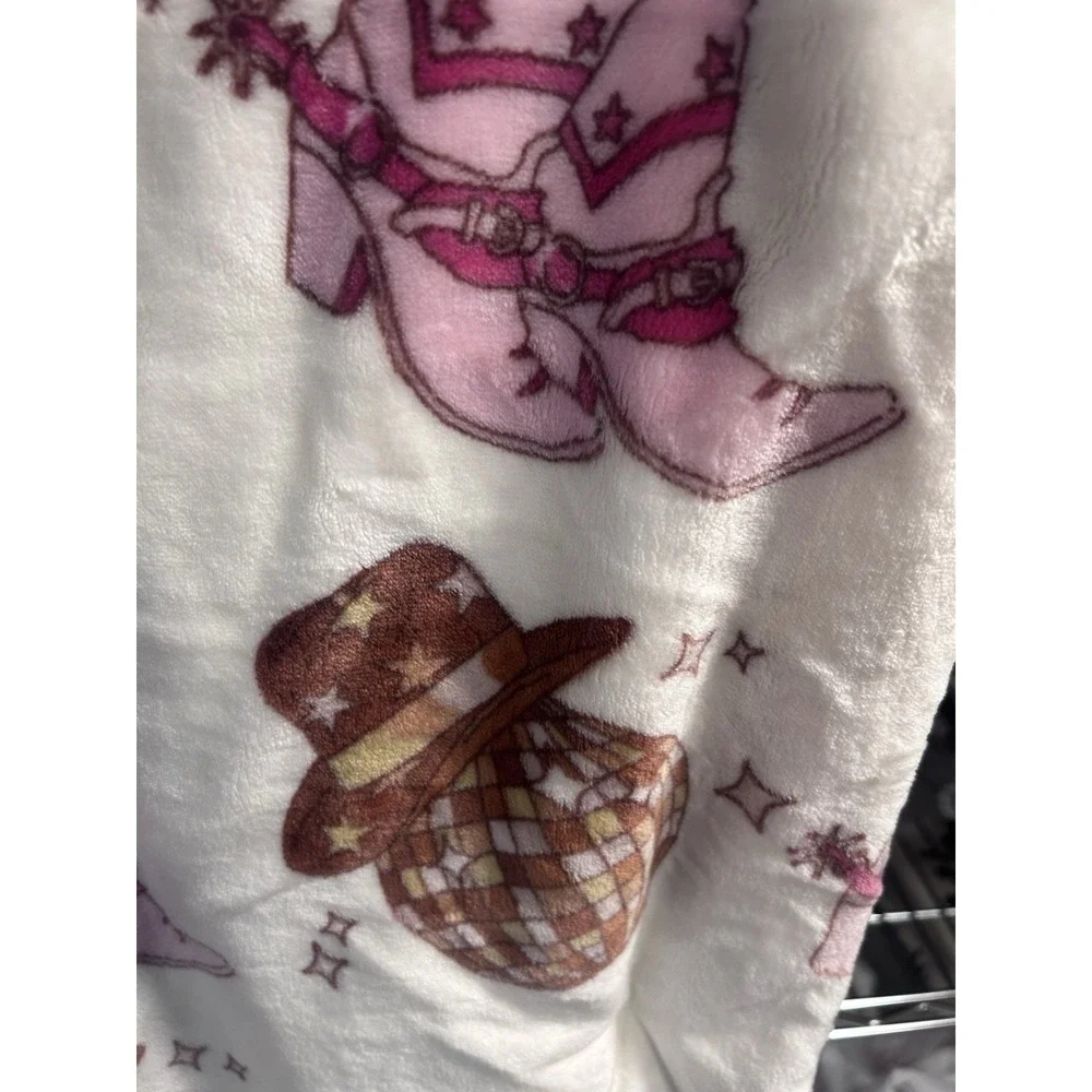 Rachel Roy Disco Ball Yeehaw Cowgirl Throw Blanket Boots Hat Soft‎ 60X70